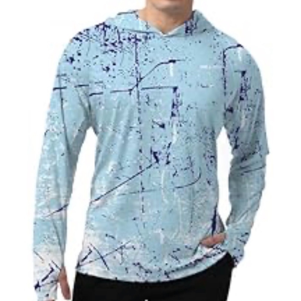 Blue Abstract Men's Hoodie- thin material/ fishing shirt